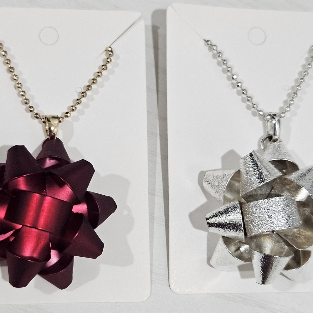 & Other Stories Red and Silver Bow Pendant Necklaces